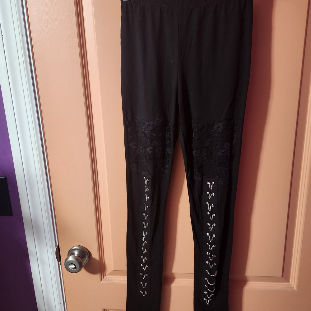 Nameless Black Leggings with Silver Accents